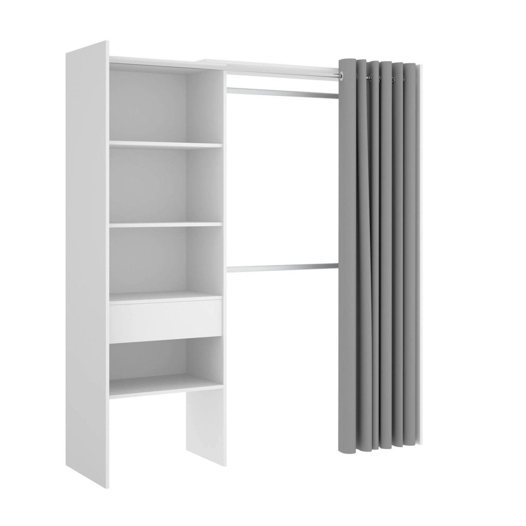 Guardaroba Arim, Struttura per cabina armadio, Mobile appendiabiti aperto, 160x50h205 cm, Bianco e Grigio