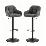 Set di 2 sgabelli da bar girevoli regolabili in altezza con schienale in chenille e corduroy grigio scuro