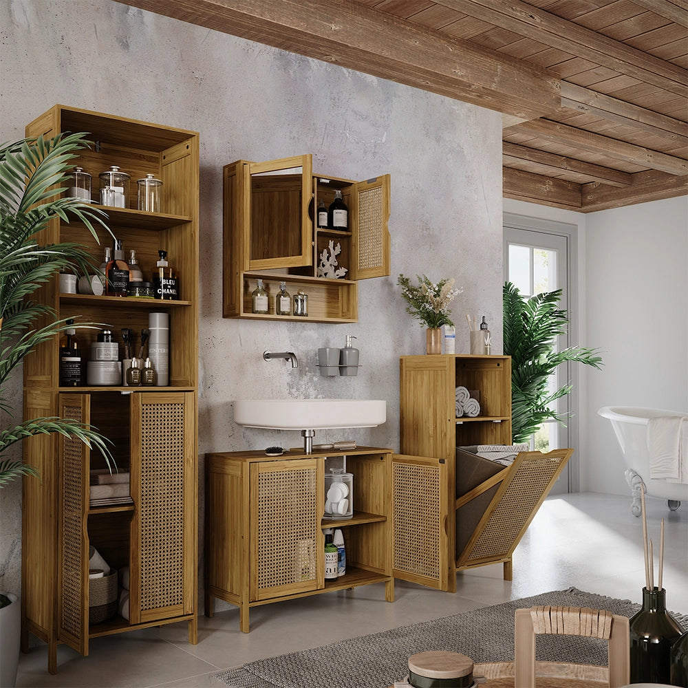 Vicco armadietto da bagno con portabiancheria Bambù 36 x 98 cm