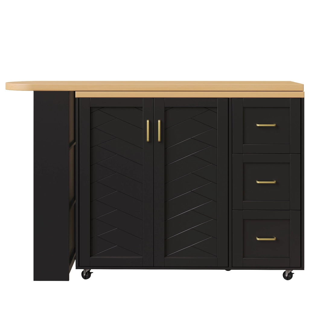 Carrello Bar Allungabile con 2 Ante e 3 Cassetti ¨C MINIMAL ¨C Bianco/Nero, Piano in Legno, 135-228x39x104 cm