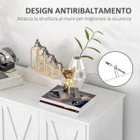 Mobile Multiuso in MDF a 4 Livelli con 2 Ripiani Regolabili e 5 Gambe, 120x37x75 cm, Bianco