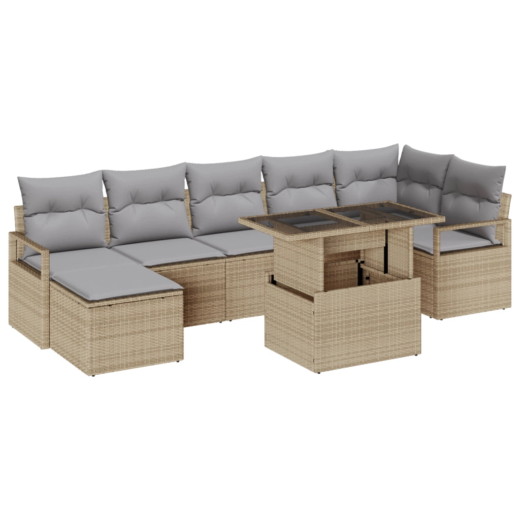 Set di divano da giardino  8 pezzi con cuscini beige in polyrattan