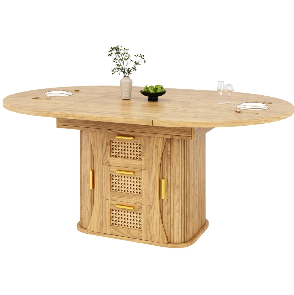 Tavolo da pranzo allungabile 118x118x77.1 cm con cassetti effetto rattan in MDF naturale