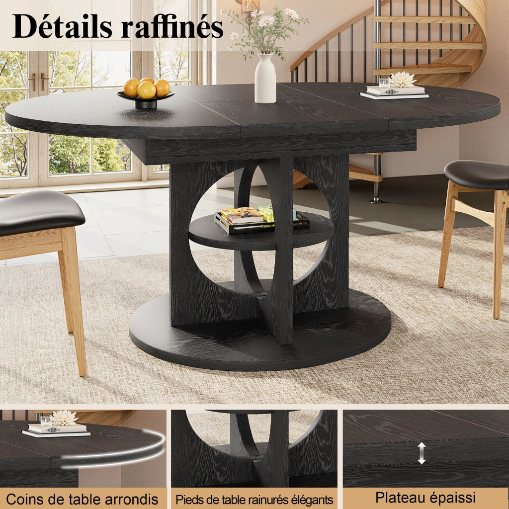 Tavolo da pranzo allungabile con vano portaoggetti centrale; 60kg; nero; in MDF