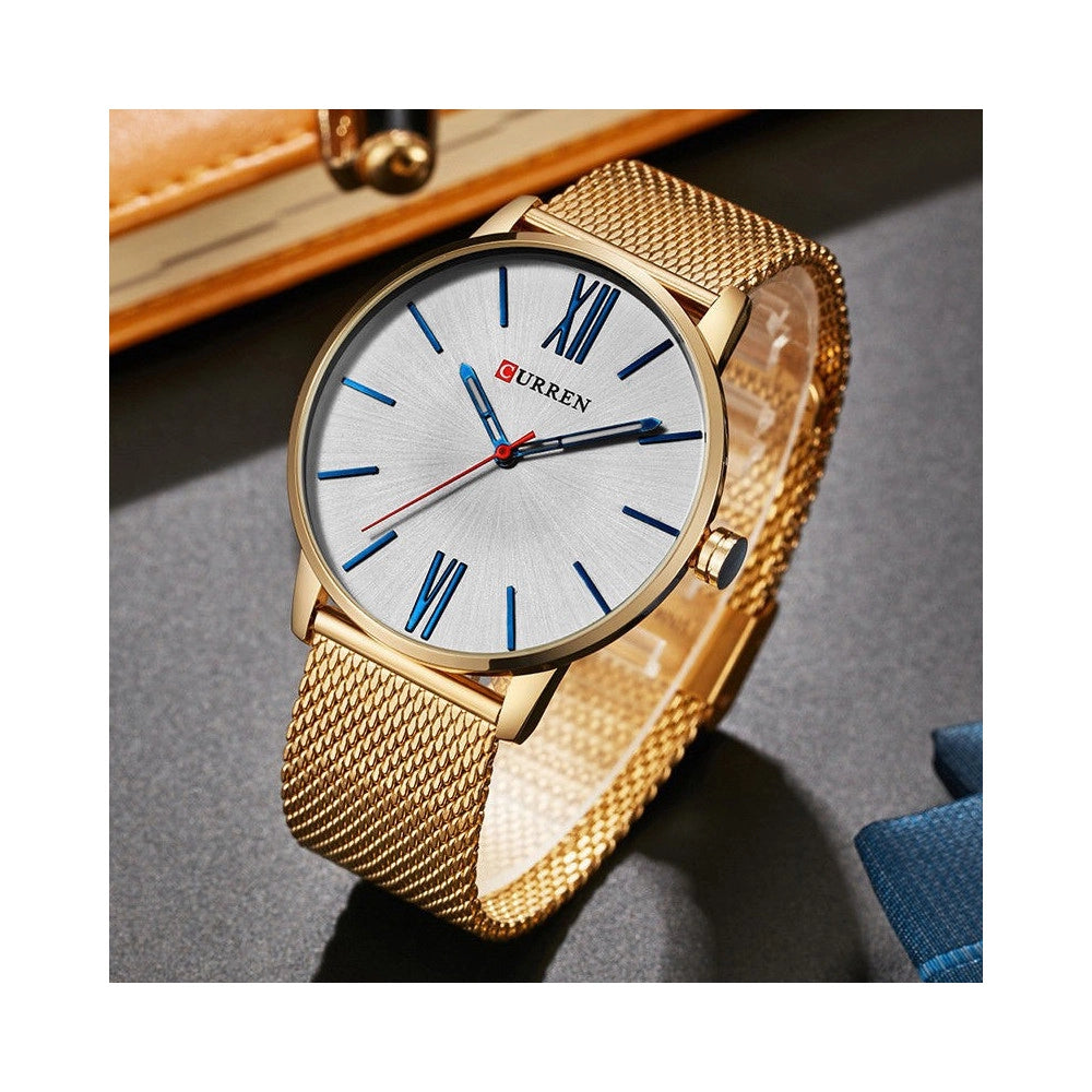 Trade Shop - Orologio Polso Curren 8238 Uomo Analogico Quarzo Maglia Oro Quad Silver -