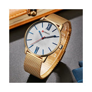 Trade Shop - Orologio Polso Curren 8238 Uomo Analogico Quarzo Maglia Oro Quad Silver -