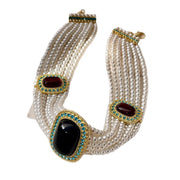 Orecchini pendenti vintage in stile western retr¨° con pietre preziose e collana multistrato di perle