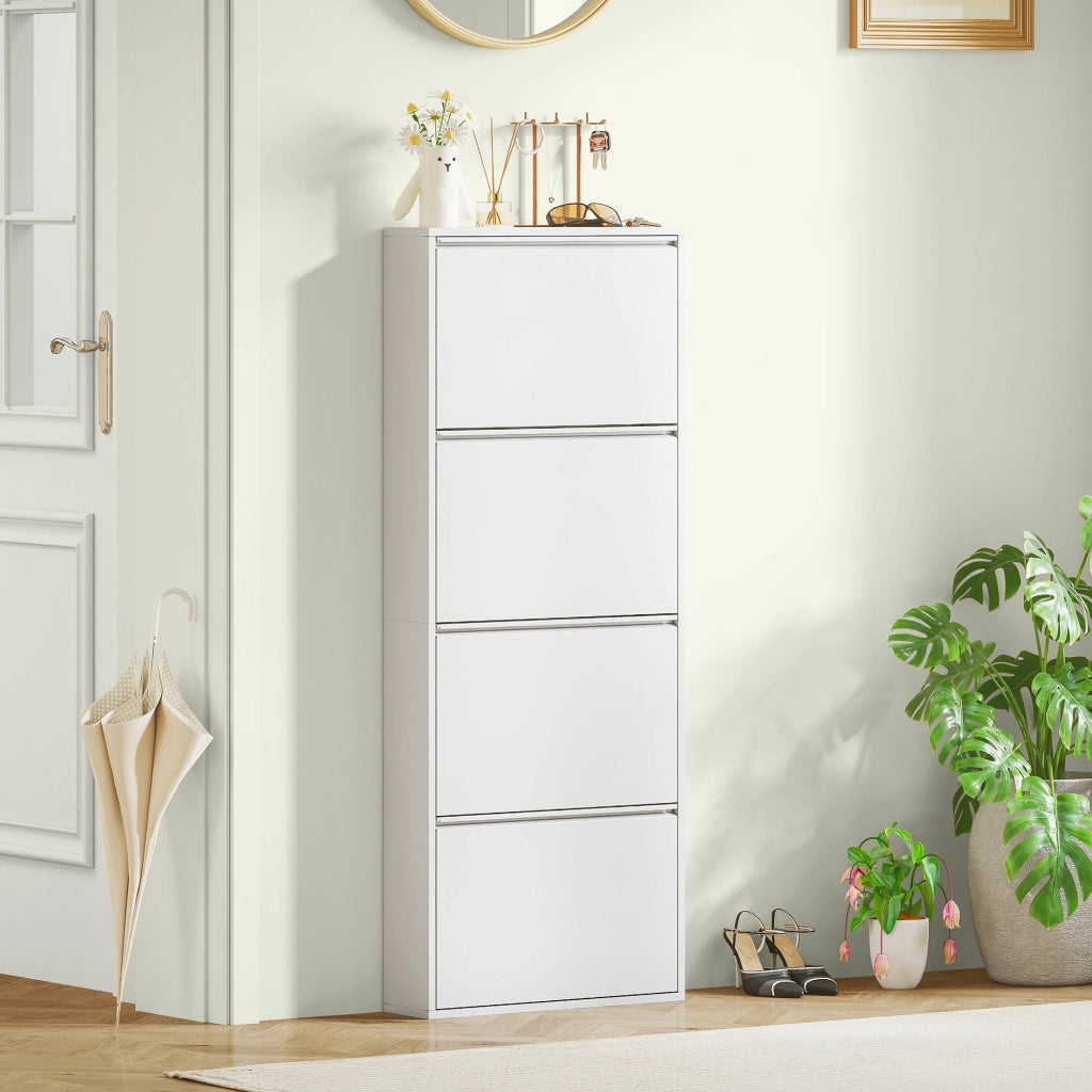 Scarpiera Slim Metallo 4 Ante ¨C Xylo ¨C Bianco Salvaspazio Ingresso 8 Paia
