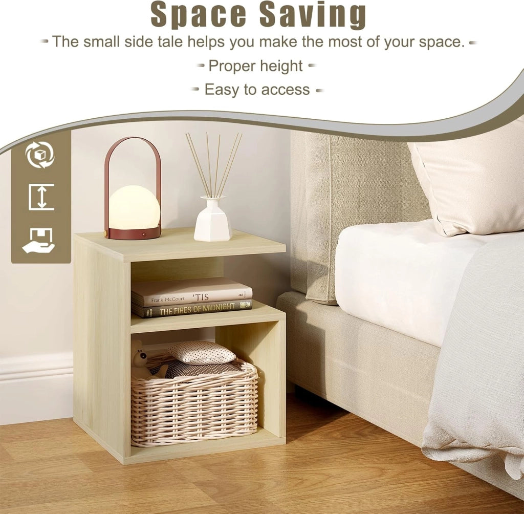 Set di 2 Comodini a 3 Ripiani, Tavolini da Notte Bianchi Moderni per Camera da Letto, Mobili Salvaspazio, in Legno, 35x35x41,5 cm