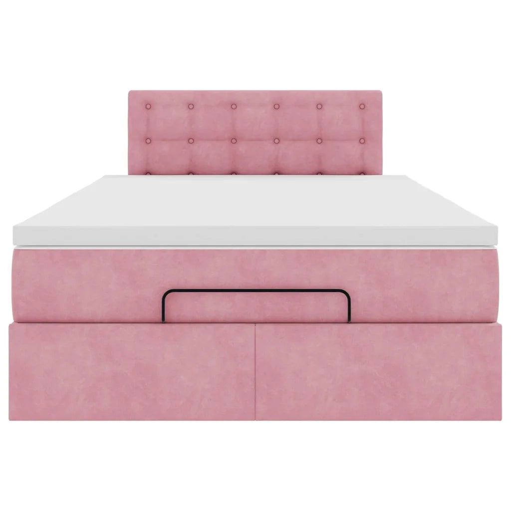 Struttura Letto Pouf con Materasso Rosa 120x200 cm Velluto 3312763