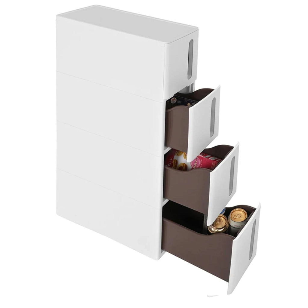 Torre portaoggetti sottile da cucina su ruote ripiano portaoggetti in plastica a 4 ripiani salvaspazio 45 x 17 x 84 cm bianco 12_0007792