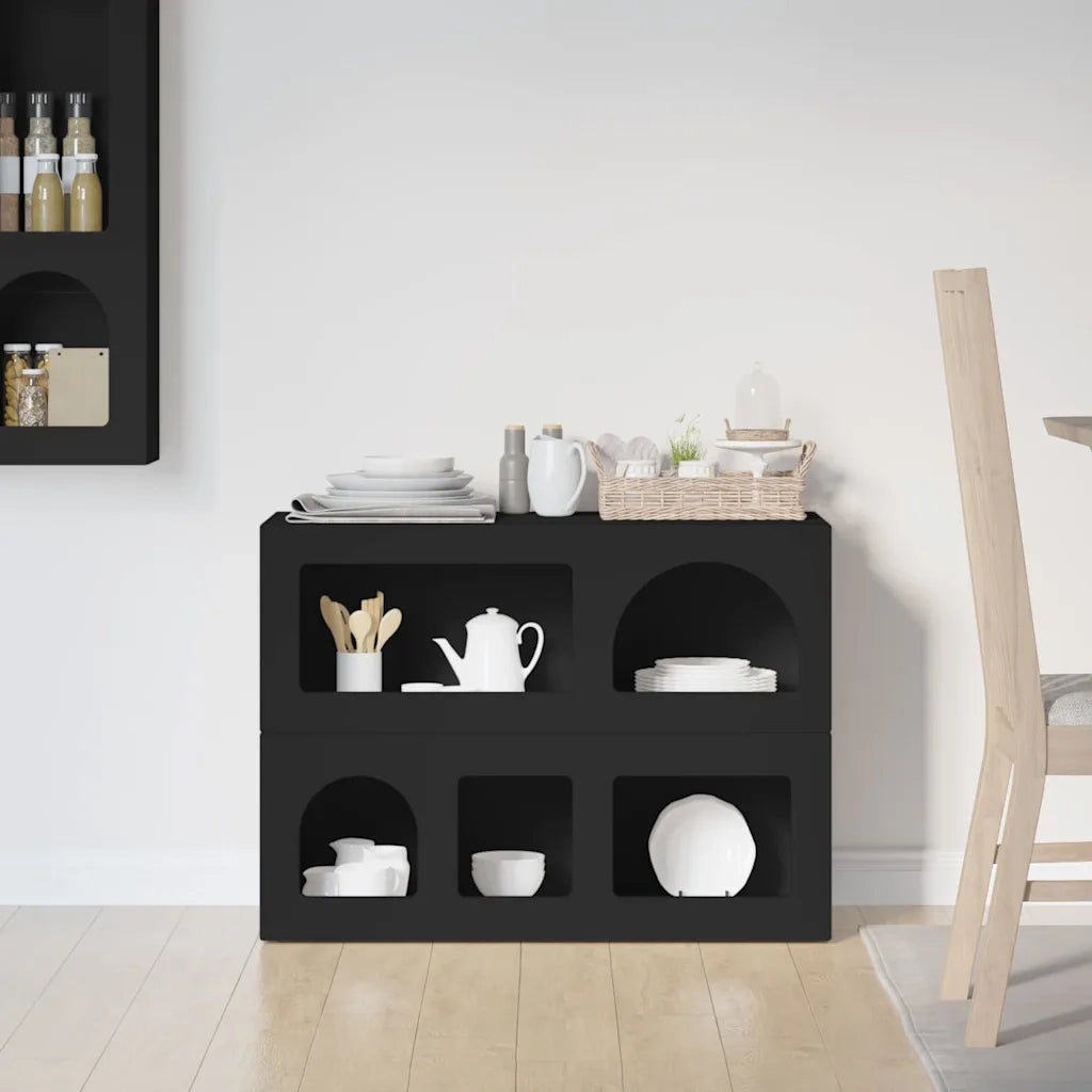 Credenza | Madia | Buffet da pranzo | Armadio da pranzo Nero 80.5 x 35 x 59 cm Legno multistrato
