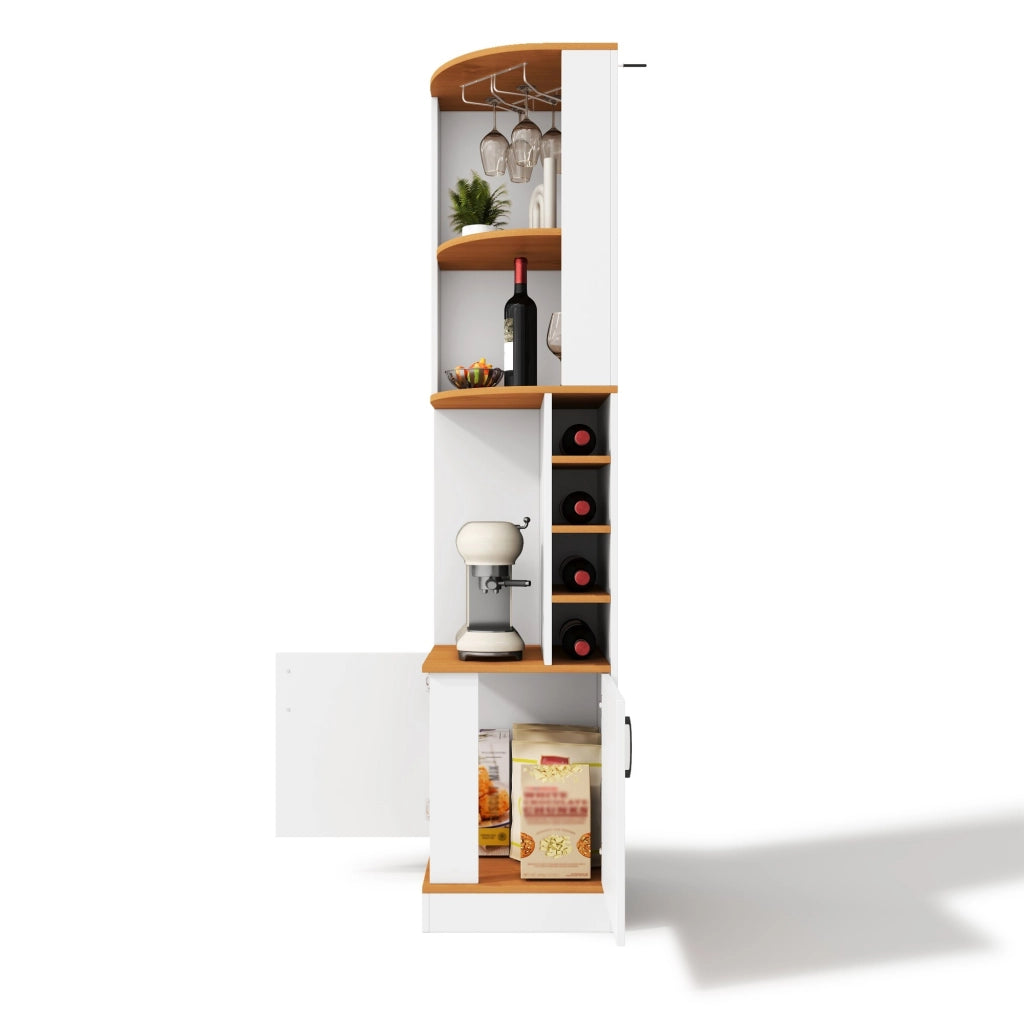 Mobile bar angolare 40x40x182 cm salvaspazio in MDF bianco