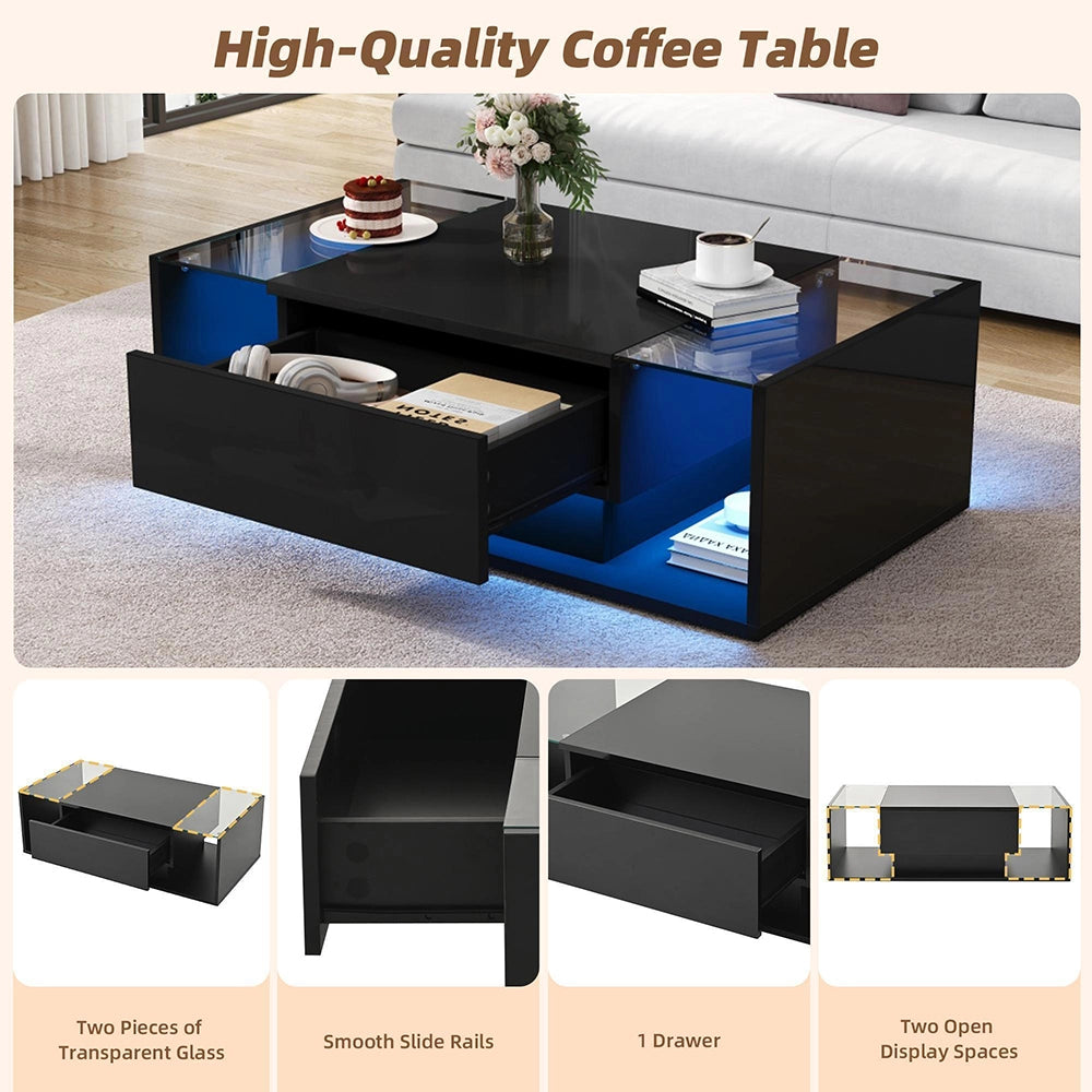 Tavolino minimalista - Xylo - 100x50cm vetro LED nero