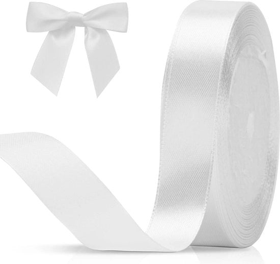 Cadeaulint decorativo in seta bianca - Lint satinato 20 mm 22 m