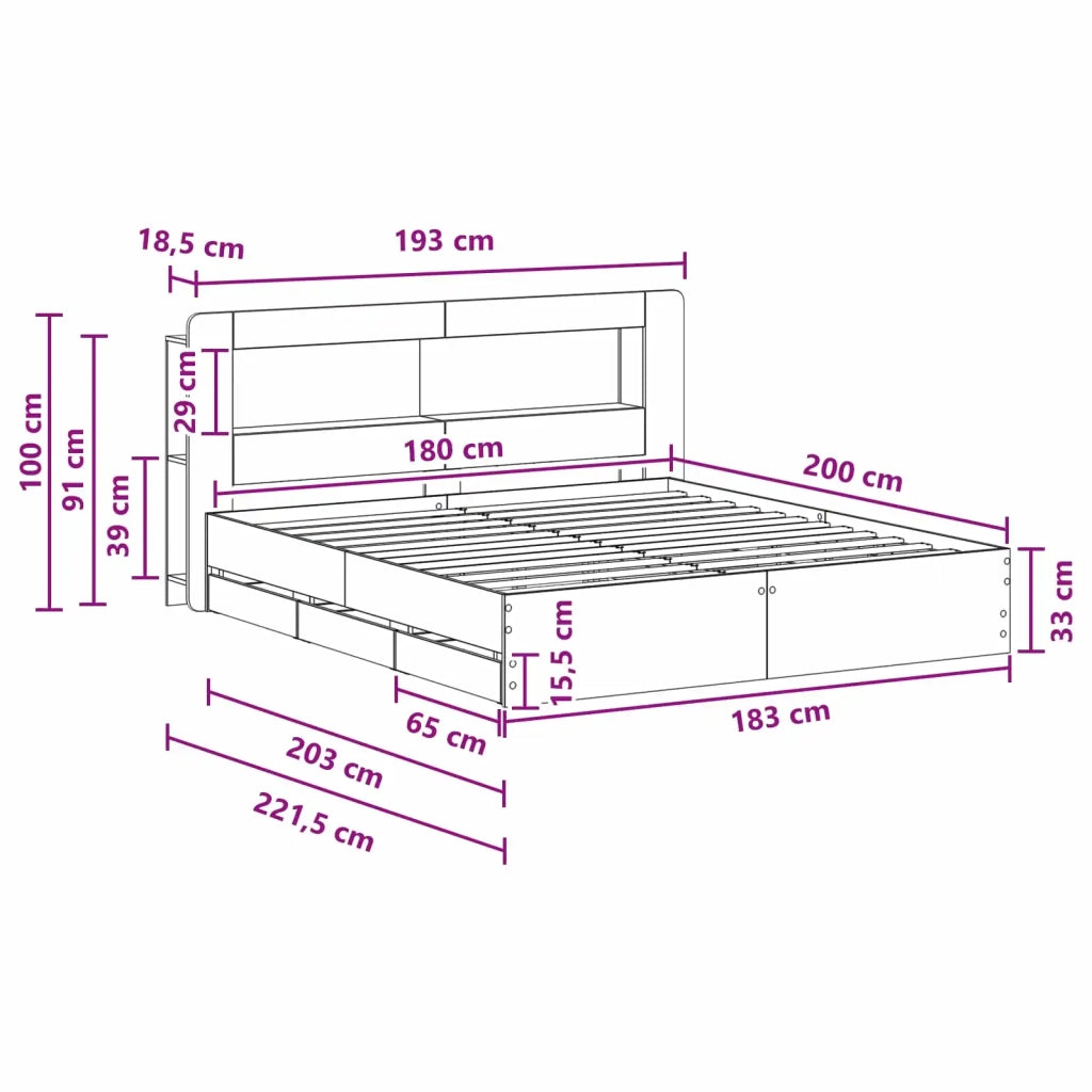 Telaio del letto con storage con testiera Nero 180 x 200 cm