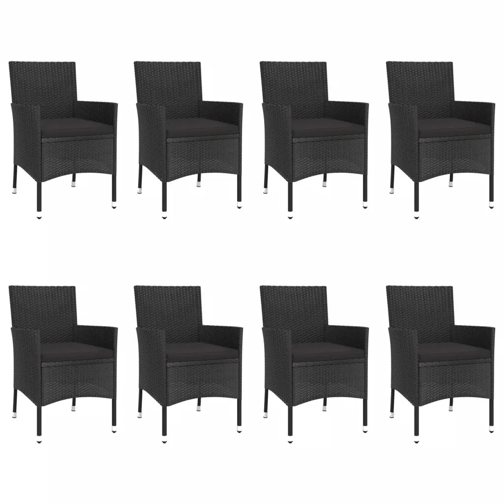 Set da Pranzo da Giardino 9 pz con Cuscini Nero in Polyrattan 3187329