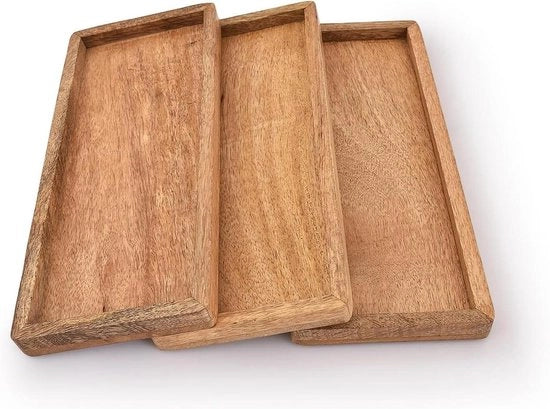 Servizio per frutta in legno di mango con bordo elevato per la presentazione - set di 3 - snack antipasti sushi - decorativo