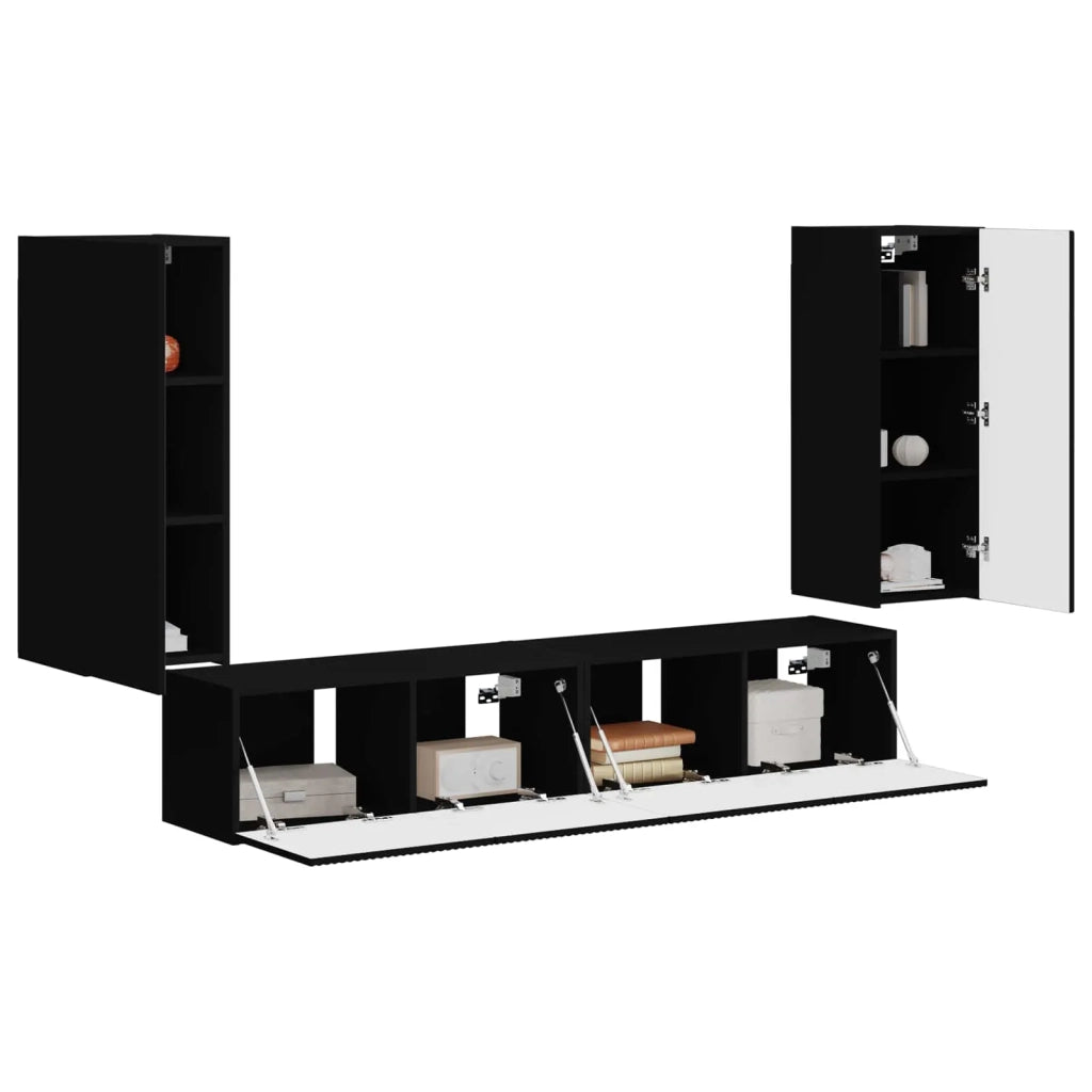 Set di Mobiletto da TV a Parete 4 pcs Nero Legno multistrato