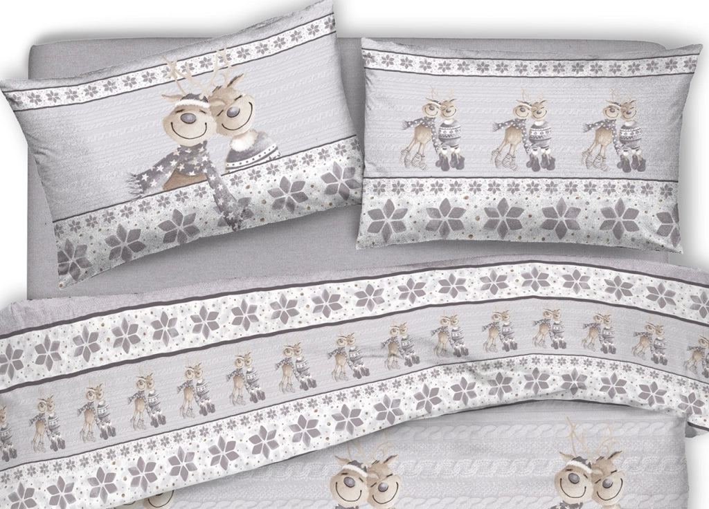 Copripiumino Sacco Piumone Pensieri Delicati Cotone Disegno Renna - Singolo - Beige