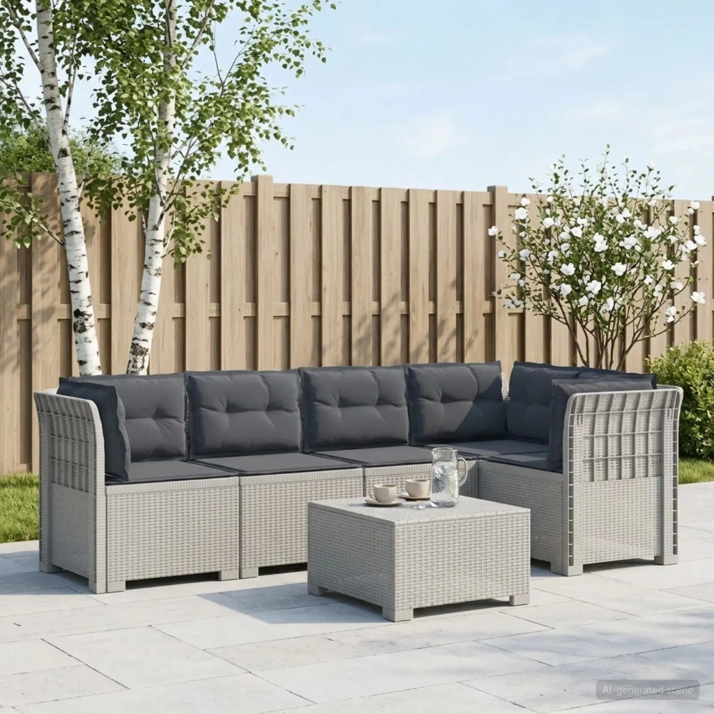 Divano da Giardino 5 Posti con Cuscini Stile Rattan PP Bianco 3444061