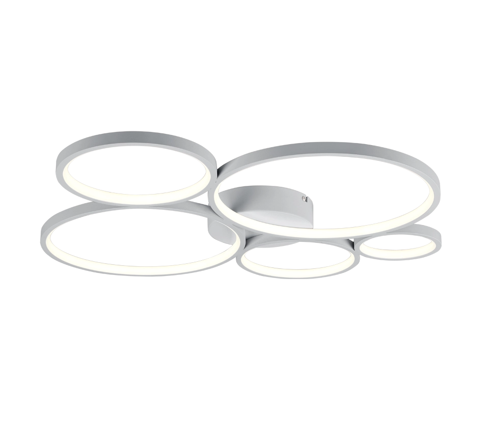 Plafoniera LED 5 cerchi, metallo, bianco opaco, L 59 cm, Rondo