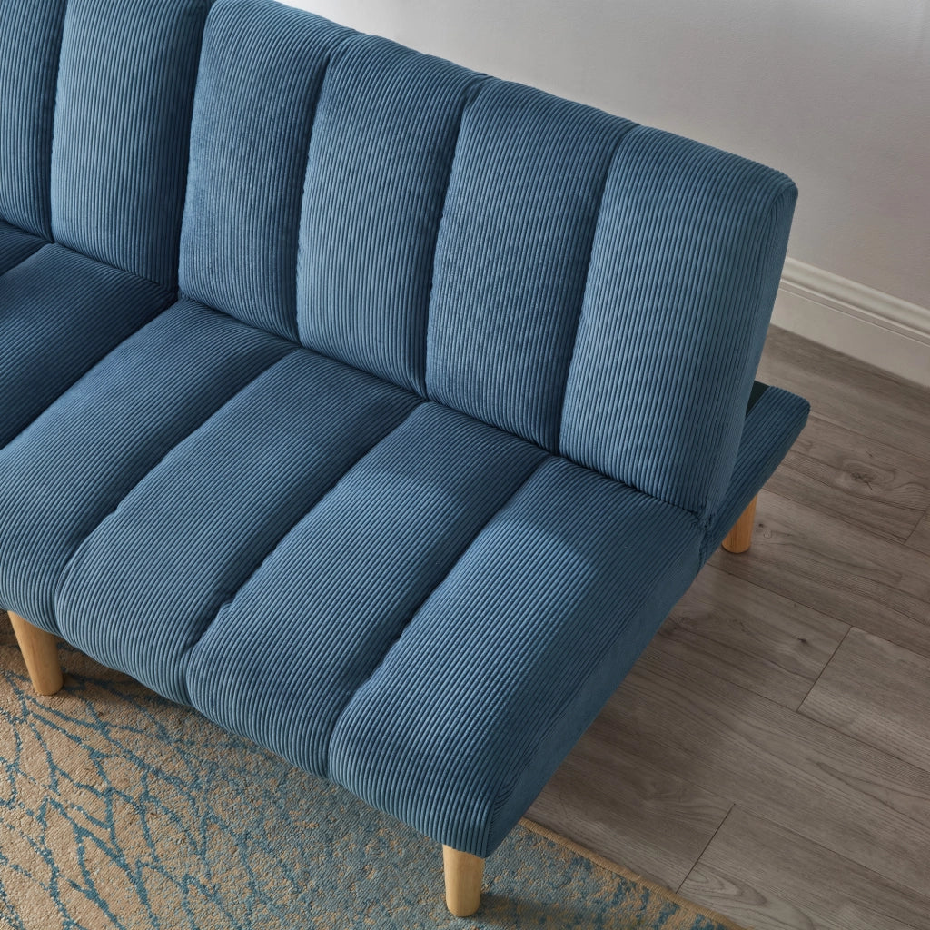 Divano letto 2 posti con schienale regolabile in 3 posizioni trasformabile in letto salvaspazio in corduroy blu
