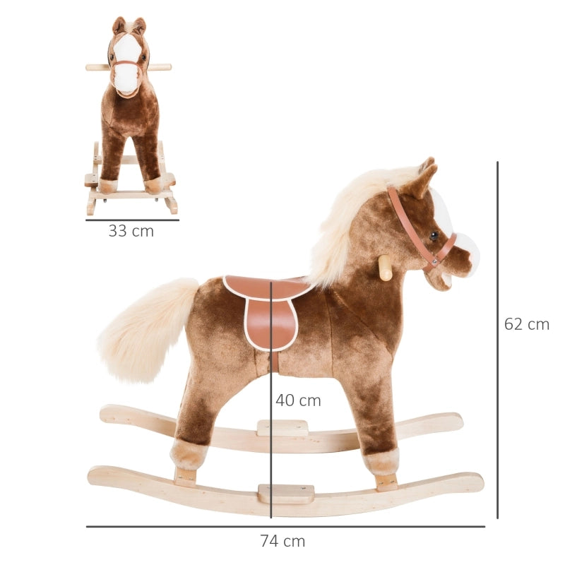 Cavallo a dondolo per bambini, peluche a dondolo, marrone, L74 x P33 x H62 cm