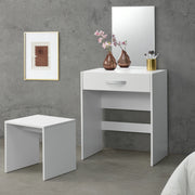 Tavolo da Trucco Reykjavik con Specchio Cassetto e Sgabello - Bianco [en.casa]