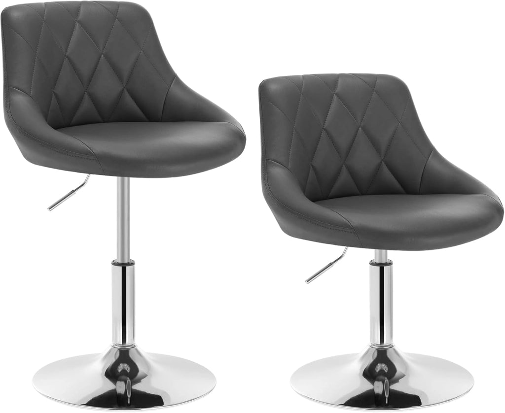 Set di 2 Casa Sedia Alta per Cucina con Schienale in PU, senza Poggiapiedi, l'altezza può essere regolata tra 42-58 cm, Grigio, BH241gr-2