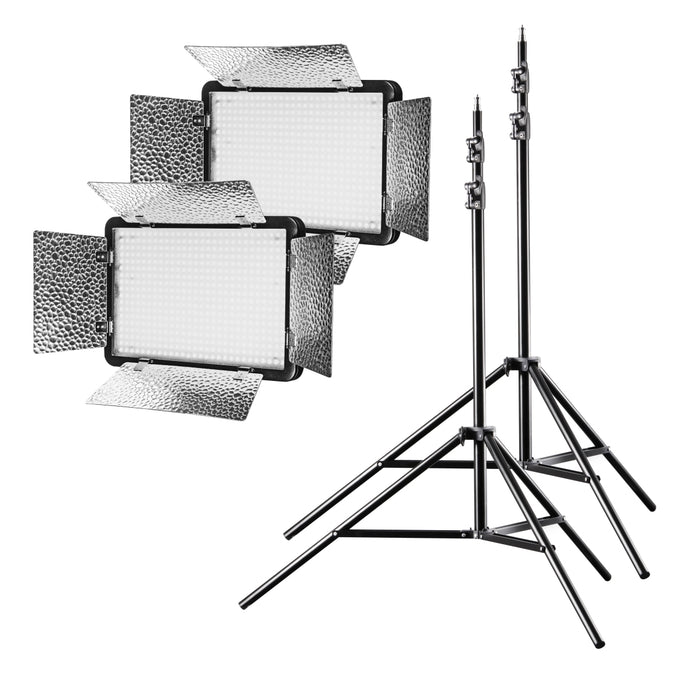 Set 2 Luci a pannello LED per fotografia 500 Versalight da 32 W e 2 cavalletti fotografici, Lampada con 5600 K per foto e video, con telecomando