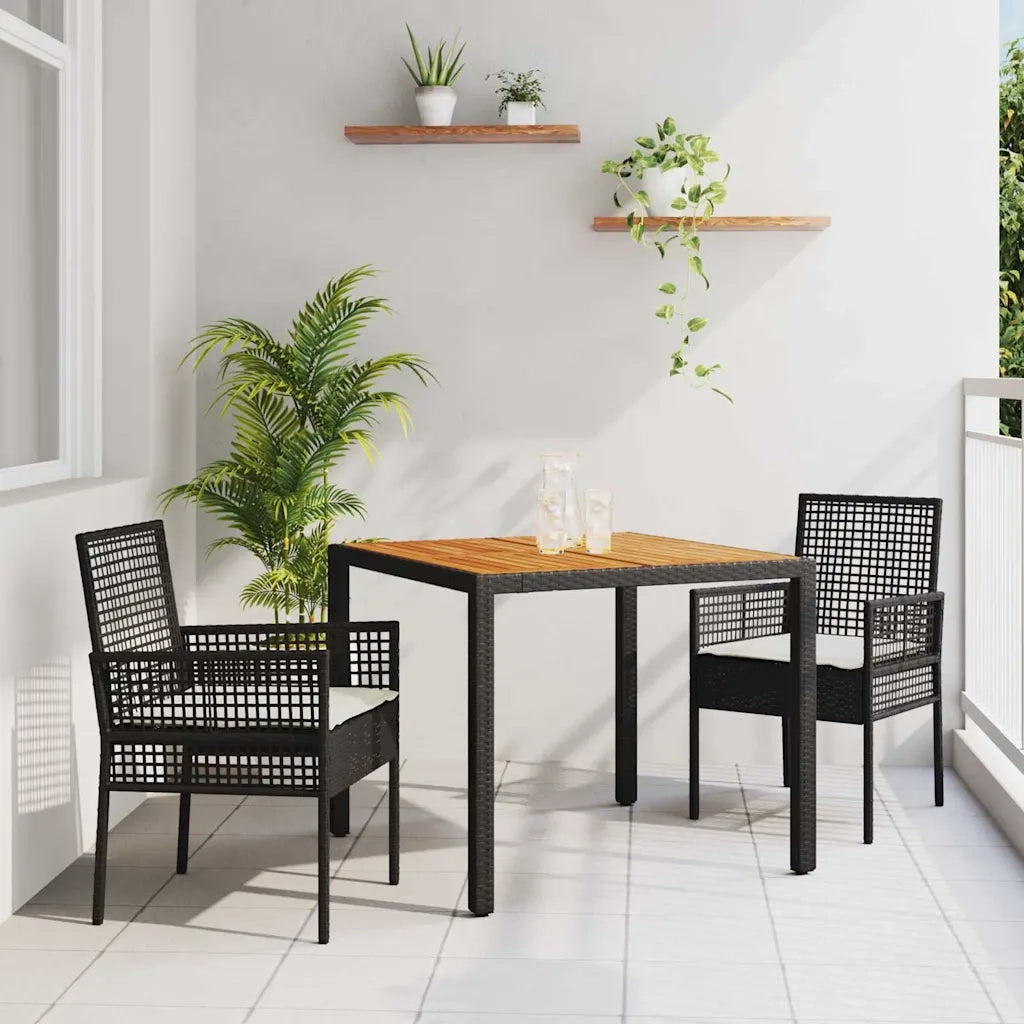 Set da Pranzo per Giardino 3 pz | Set Salotto da Giardino Nero polyrattan