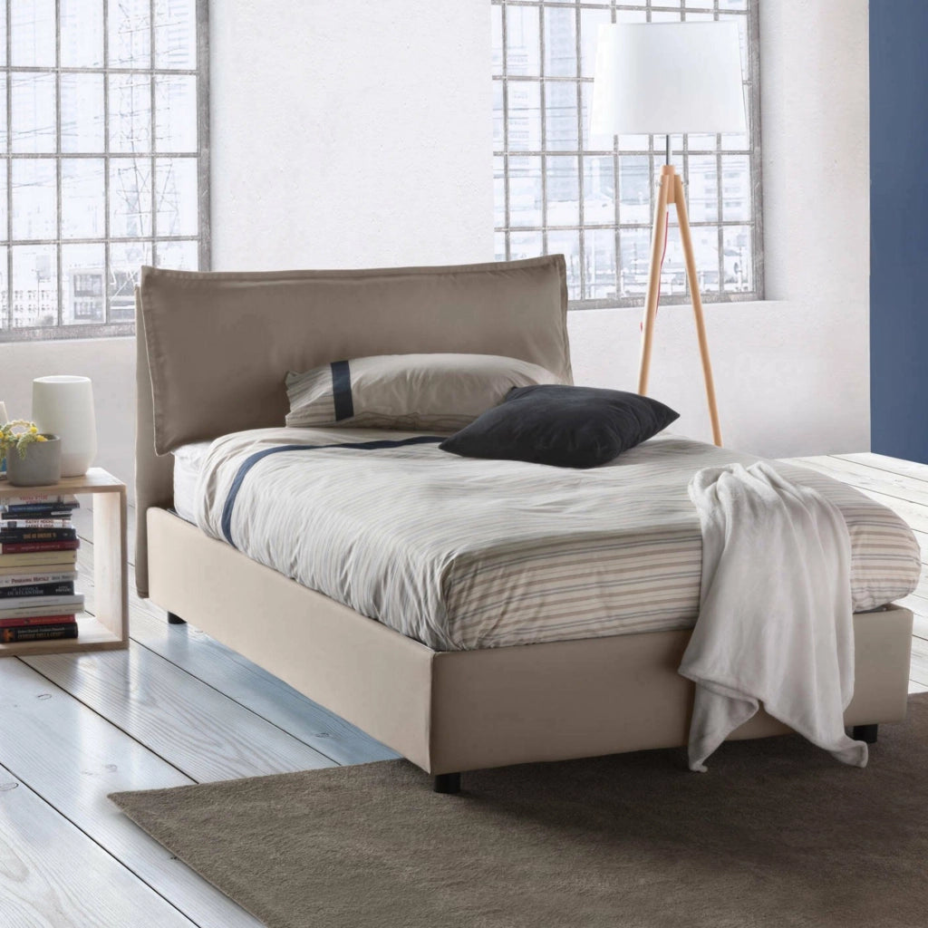 Arnaldo, Letto Piazza e Mezza Sfoderabile Made in Italy, Grigio Tortora