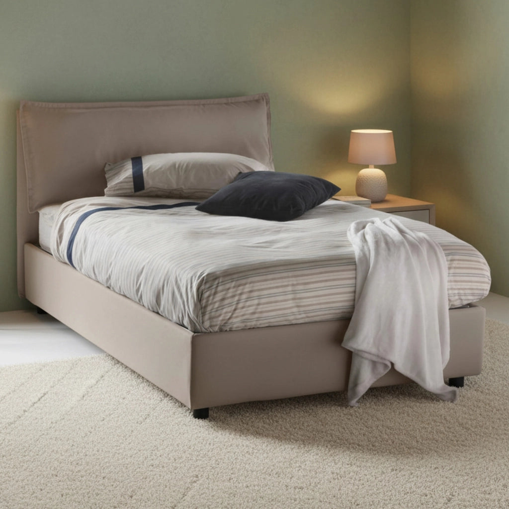 Arnaldo, Letto Piazza e Mezza Sfoderabile Made in Italy, Grigio Tortora