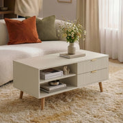 Tavolino da Salotto Nand con 2 Cassetti e 3 Scomparti Aperti 100 x 50 x 45 cm - Color Avena [en.casa]