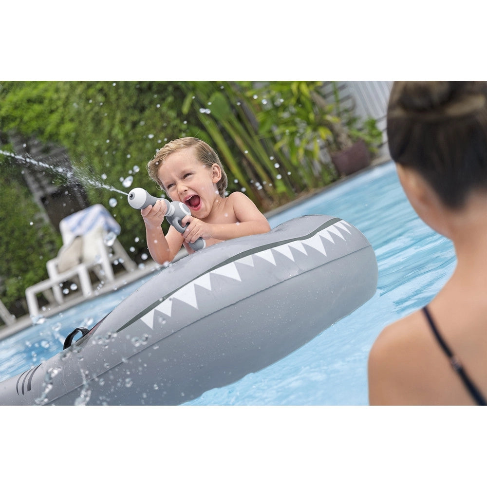 Trade Shop - Gonfiabile Squalo Tavola Da Nuoto 160x115cm Per Bambini Con Pistola Ad Acqua Maniglie 42073 -