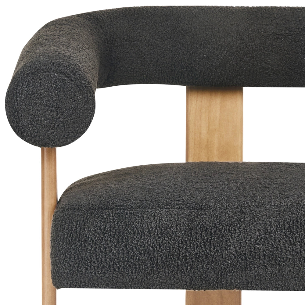 Divano a 2 posti Boucle nero e Marrone chiaro stile retrò gambe in legno