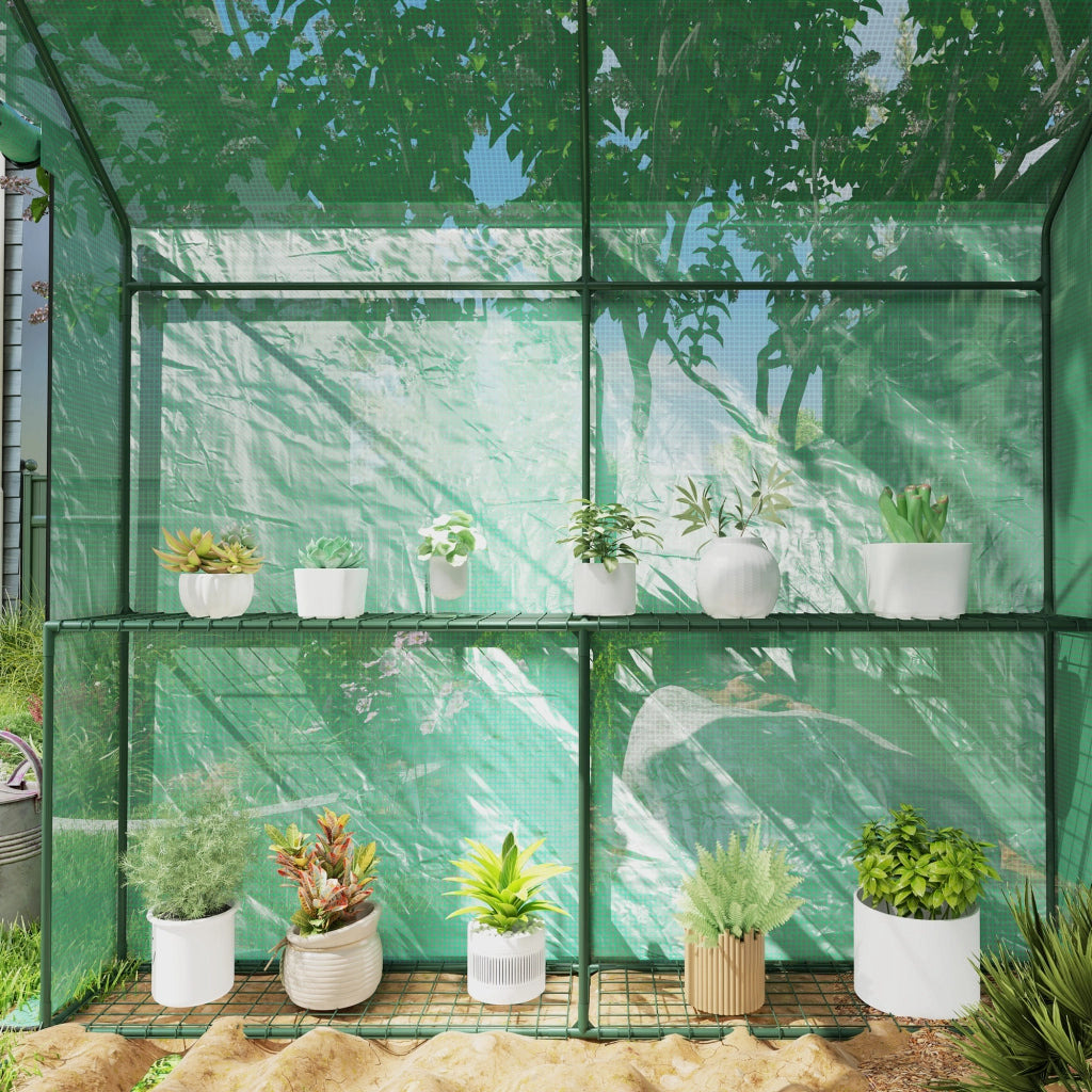 Serra da giardino 2 ripiani ¨C Xylo ¨C Telaio acciaio, PE rinforzato 140g/m2, 186x120x190cm, verde