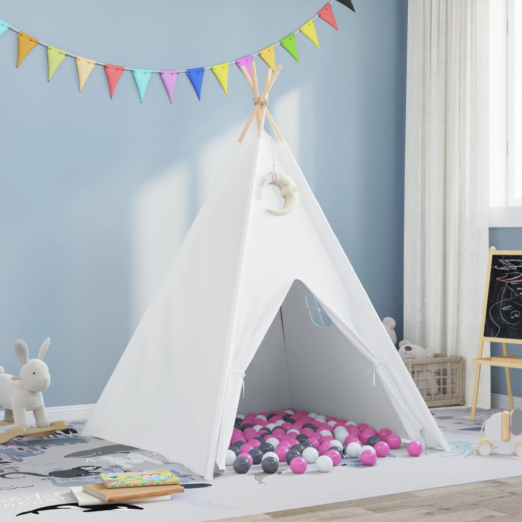 Tenda Teepee per Bambini con Borsa Pesca & Palline da Gioco Skin Bianca