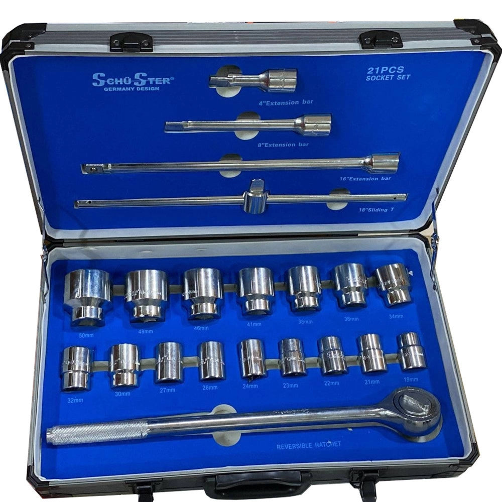 Trade Shop - Chiavi Bussole Grandi Kit 21 Pezzi Pz Da 19 A 50 Mm Cricchetto Camion Trattore -