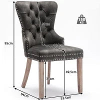 Set di 2 sedie imbottite in velluto con decorazioni in rivetti e anelli rotondi unici,da pranzo, 53,5×64×95 cm, Grigio