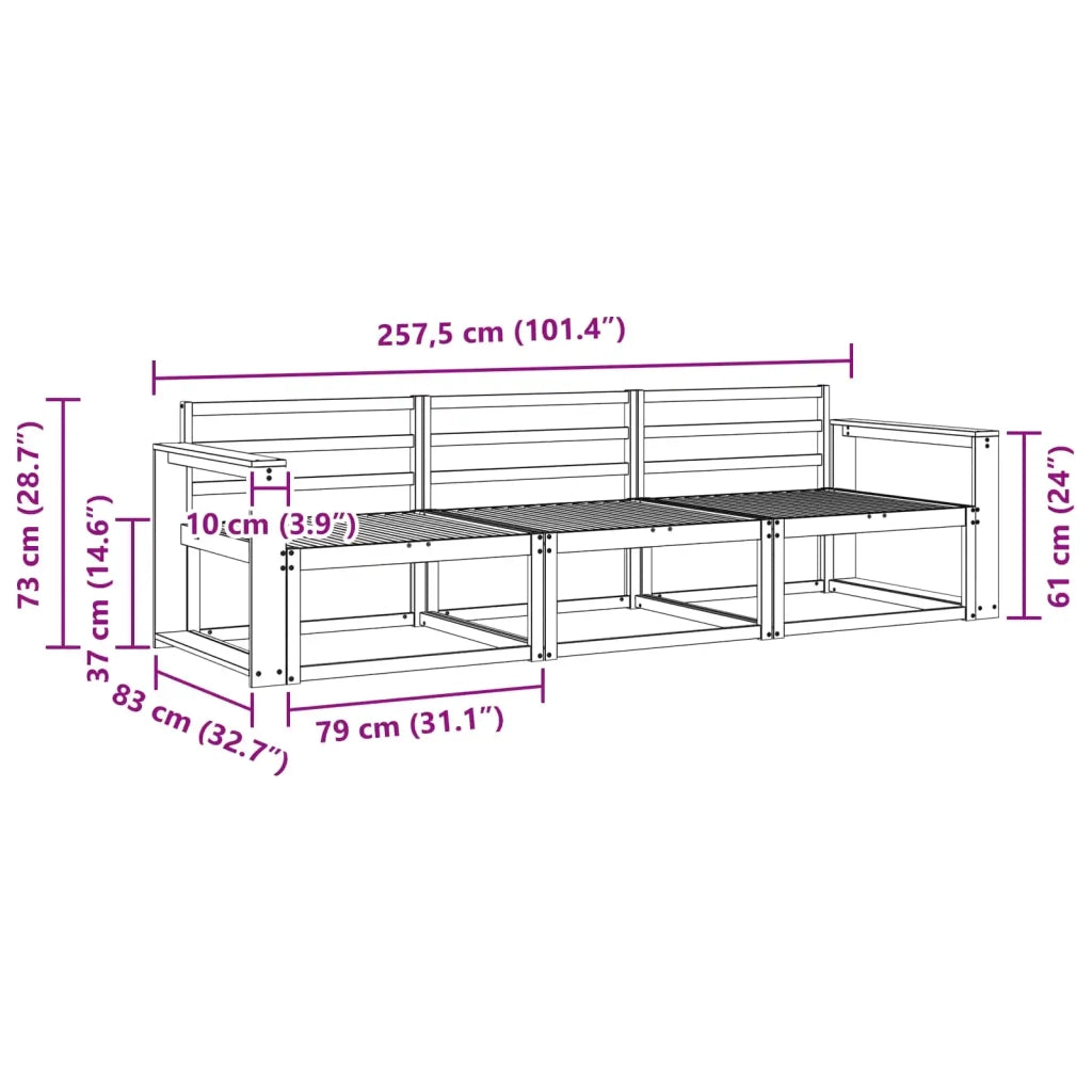 Set di divani da esterno 3 pcs Bianco 257,5 x 83 x 73 cm