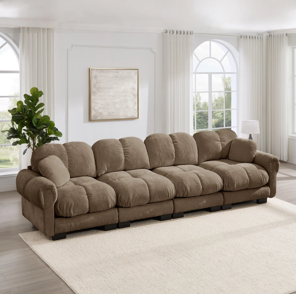 Divano modulare in chenille 330x86x90 cm marrone