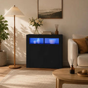 Sideboard With LED Lights, Black, 80x35x75 Cm
