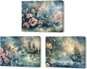Set di 3 opere d'arte su tela a tema floreale - moderno - dimensioni 1219 x 30 cm - decorazione per la casa - regalo di compleanno