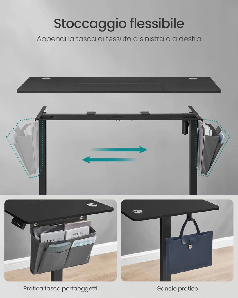 SONGMICS Scrivania Regolabile in Altezza Elettrica, 140 x 60 cm, Scrivania Elettrica, Tavolo con Memoria per 4 Altezze, Porta USB-C, Nero Inchiostro LSD134B01