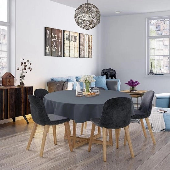 Tavolo da cucina in tessuto polyester anti-kreuk, colore grigio, dimensioni circa 160 cm, idoneo per ristoranti, matrimoni e occasioni speciali.