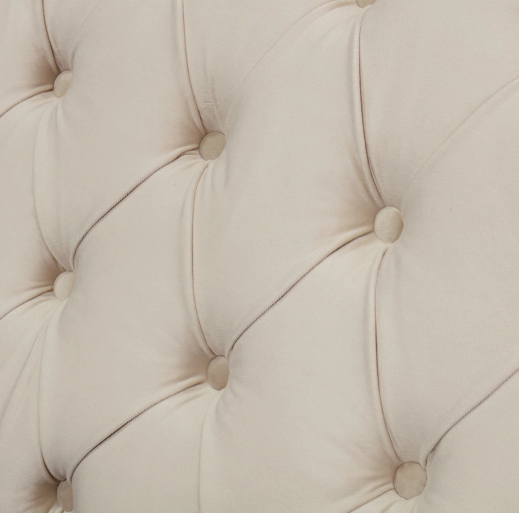 Letto matrimoniale 180x200 cm in velluto con contenitore idraulico; stile Chesterfield; beige