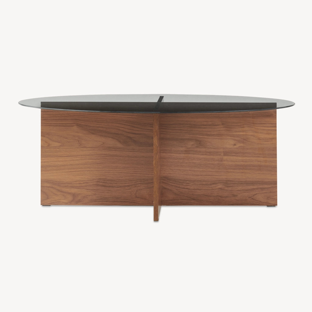 Tavolino da Caffè Viroya con Piano Ovale in Vetro Fumé 100 x 60 x 36 cm Effetto Noce/Grigio [en.casa]