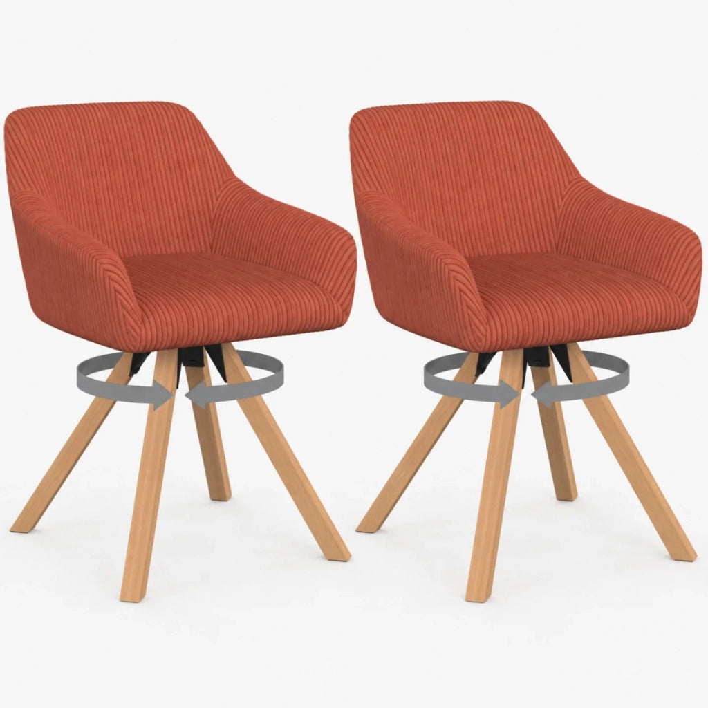 IDMarket - Set di 2 sedie da pranzo JANY, poltroncine da tavolo, velluto trapuntato color terracotta, gambe effetto legno